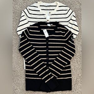 GAP Women's Black & Tan, Cream & Black Lightweight Striped Cotton Cardigans XS